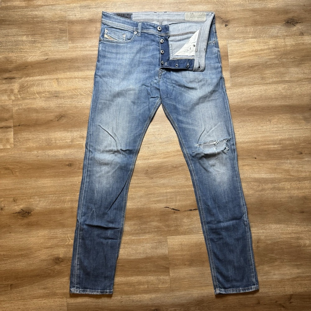 Diesel‎ Tepphar Jeans Mens 32x32 Blue Slim Carrot Distressed Stretch Denim 0859A